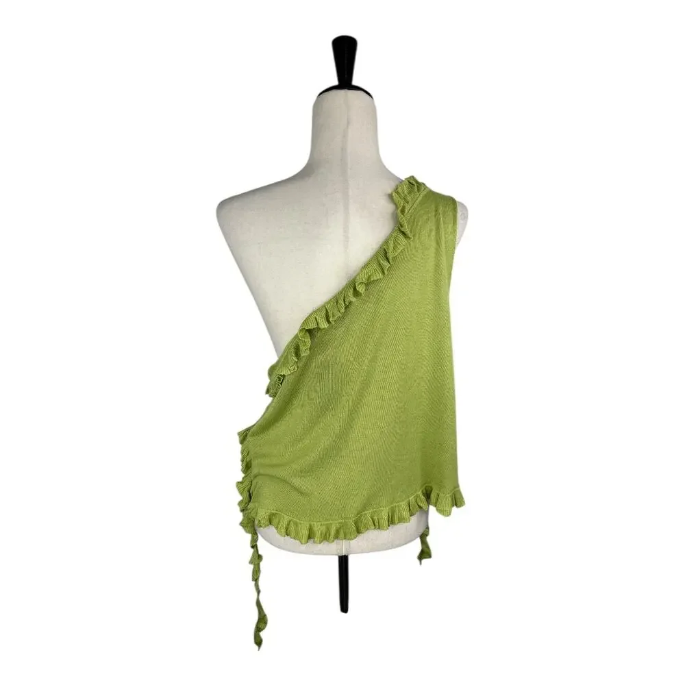 Pretty Little Thing Green Frill Detail Asymmetric One Shoulder Top Plus Size 16 - Picture 4 of 6